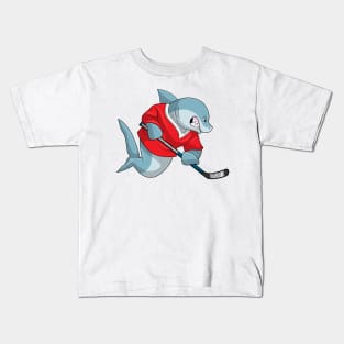 Shark at Ice hockey with Ice hockey stick Kids T-Shirt